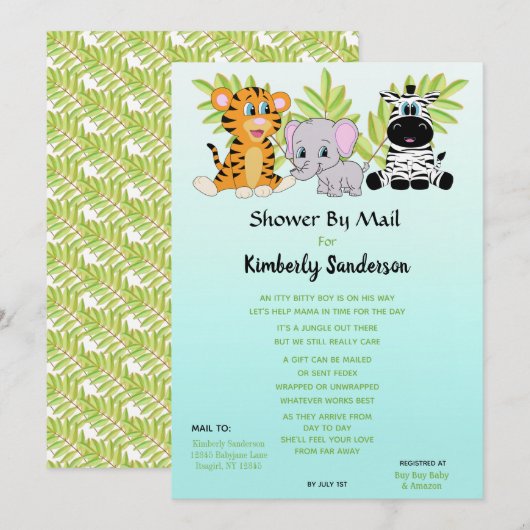 Schattige Boy Baby shower door Mail Oerwoud Safari Kaart (Voorkant / Achterkant)