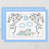 Schattige Boy Baby shower nodigt Baby en Bird uit Kaart (Voorkant / Achterkant)