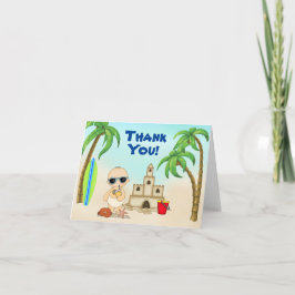 Schattige Boy Beach Baby Sandcastle en Surfboard Bedankkaart