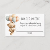 Schattige Boy Beer met Ballonnen Luier Raffle Informatiekaartje (Voorkant)