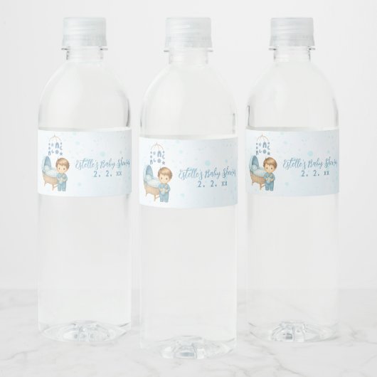 Schattige Boy Blue Nursery Baby shower Waterfles Etiket (Flessen)
