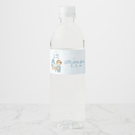 Schattige Boy Blue Nursery Baby shower Waterfles Etiket (Voorkant)