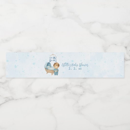 Schattige Boy Blue Nursery Baby shower Waterfles Etiket (Enkel label)
