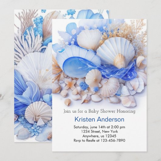 Schattige Boy Blue Onder het Zeeen Baby shower Kaart (Voorkant / Achterkant)