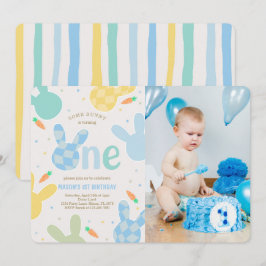 Schattige Boy Bunny 1st Birthday Foto Kaart