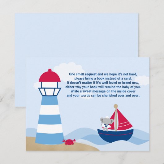 Schattige Boy Elephant Sailor baby shower Boekkaar Uitnodiging Briefkaart (Voorkant / Achterkant)