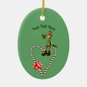 Schattige Boy Elf Candy Cane Vakantie Gepersonalis Keramisch Ornament