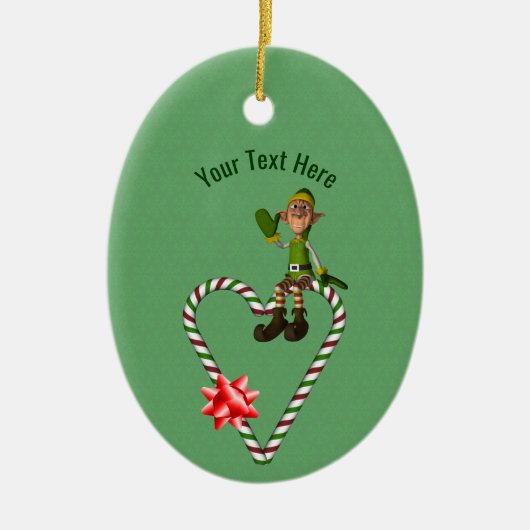 Schattige Boy Elf Candy Cane Vakantie Gepersonalis Keramisch Ornament (Voorkant)