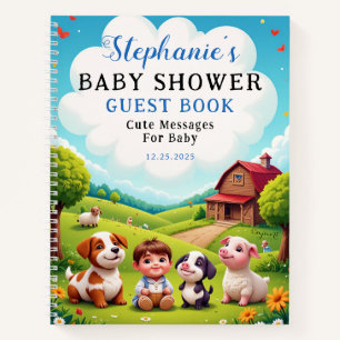 Schattige Boy Farm Animals Baby shower Gastboek Notitieboek