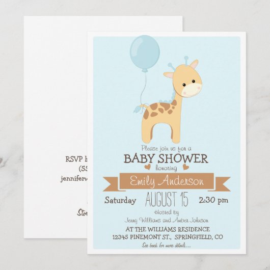 Schattige Boy Giraffe, Oerwoud Zoo Animal Baby sho Kaart (Voorkant / Achterkant)