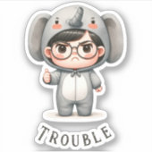 Schattige "Boy In Elephant Suit/Trouble" Vinyl Sticker (Voorkant)