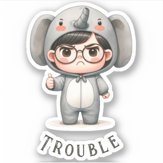 Schattige "Boy In Elephant Suit/Trouble" Vinyl Sticker (Voorkant)