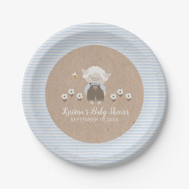 Schattige Boy Lamb Blue Kraft Baby shower Papieren Bordje