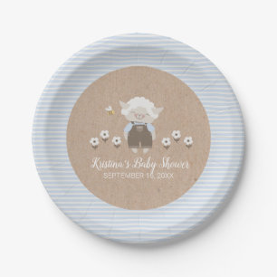 Schattige Boy Lamb Blue Kraft Baby shower Papieren Bordje