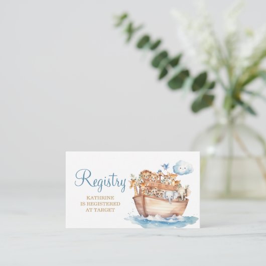 Schattige Boy Noah's Ark Animal Baby shower Regist Informatiekaartje (Staand voorkant)