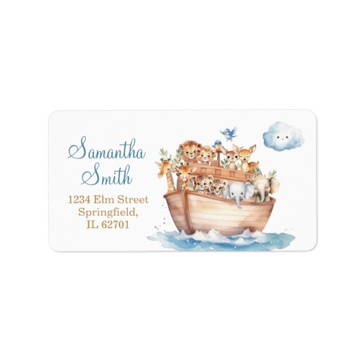 Schattige Boy Noah's Ark Baby shower Adres Etiket (Voorkant)