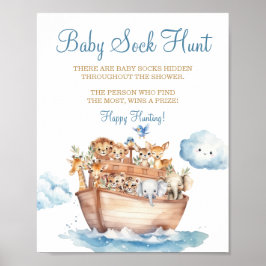 Schattige Boy Noah's Ark Baby shower Baby Sock Hun Poster