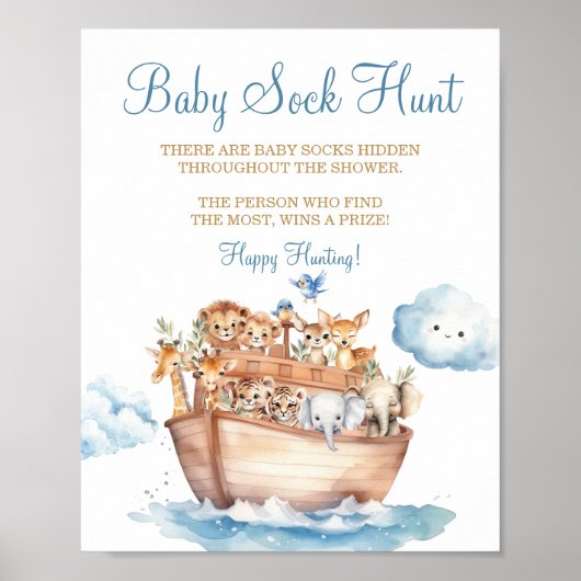 Schattige Boy Noah's Ark Baby shower Baby Sock Hun Poster (Voorkant)