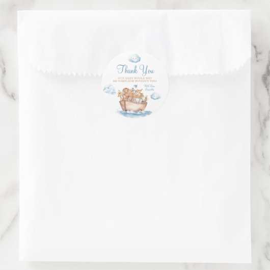 Schattige Boy Noah's Ark Baby shower Bedankt Ronde Sticker (Tas)