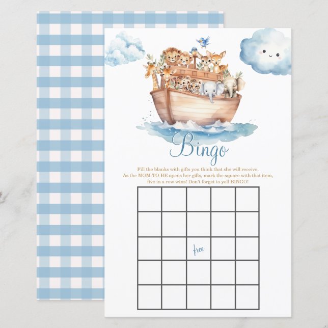 Schattige Boy Noah's Ark Baby shower Cloud Bingo G (Voorkant / Achterkant)