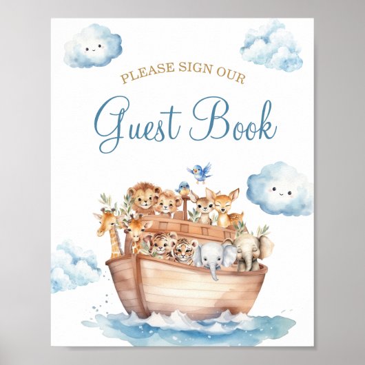 Schattige Boy Noah's Ark Baby shower gastenboek Poster (Voorkant)