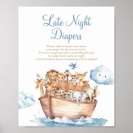 Schattige Boy Noah's Ark Baby shower Late Night Lu Poster (Voorkant)