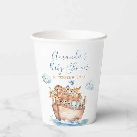 Schattige Boy Noah's Ark Baby shower Papieren Bekers (Achterkant)