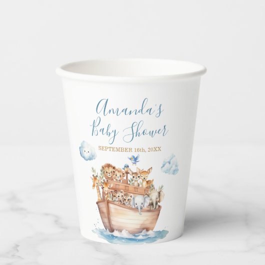 Schattige Boy Noah's Ark Baby shower Papieren Bekers (Voorkant)