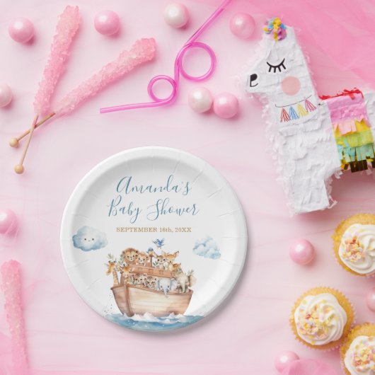 Schattige Boy Noah's Ark Baby shower Papieren Bordje (Feest)