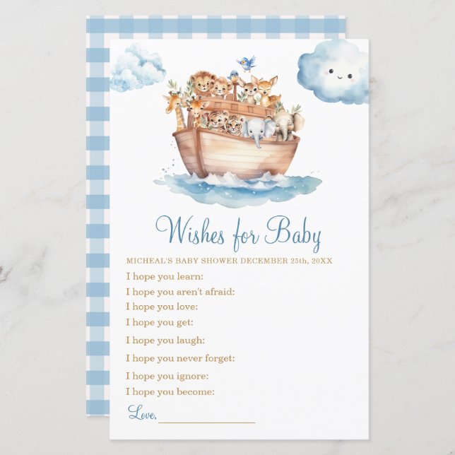Schattige Boy Noah's Ark Baby shower Wenst voor Ba (Voorkant / Achterkant)