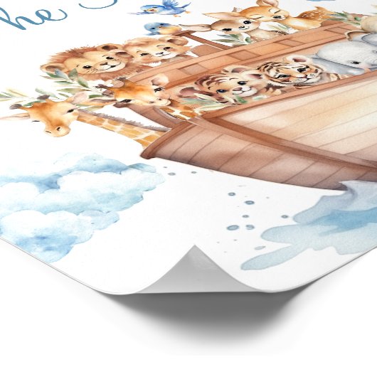 Schattige Boy Noah's Ark Baby shower Wenst voor Ba Poster (Hoek)
