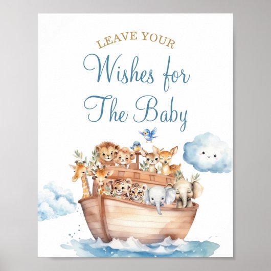 Schattige Boy Noah's Ark Baby shower Wenst voor Ba Poster (Voorkant)
