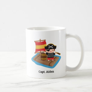 Schattige Boy Pirate Captain Wood Raft Kinder naam Koffiemok