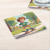 Schattige Boy Skateboarden Onderzetter Set (Schuin)