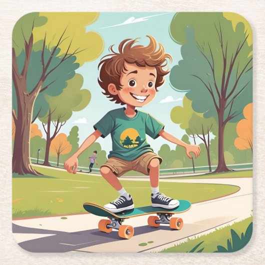 Schattige Boy Skateboarden Onderzetter Set (Voorkant)