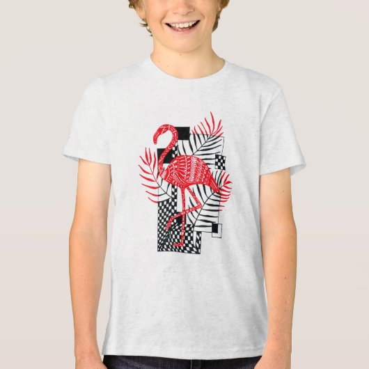 Schattige Boy T-shirt Rood Flamingo Print (Voorkant)