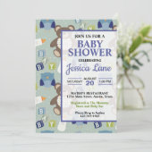 Schattige Boy Teddy Bear Baby shower Kaart (Staand voorkant)