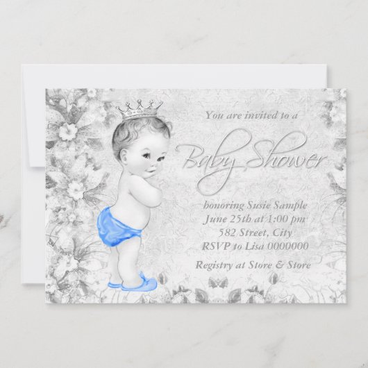 Schattige  Boys Blauw en Grijs Baby shower Kaart (Voorkant)