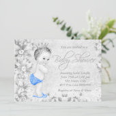 Schattige  Boys Blauw en Grijs Baby shower Kaart (Staand voorkant)