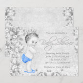 Schattige  Boys Blauw en Grijs Baby shower Kaart (Voorkant / Achterkant)