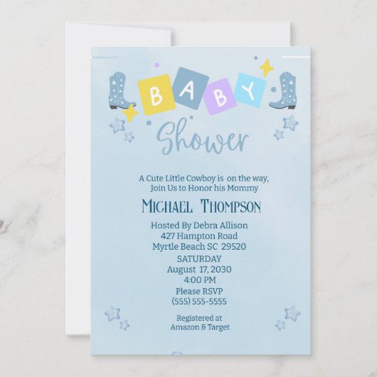 Schattige Boys Cowboy Baby shower Invitation Kaart (Voorkant)