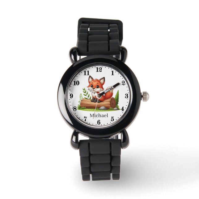 Schattige boys fox lovers naam toevoegen horloge (Voorkant)