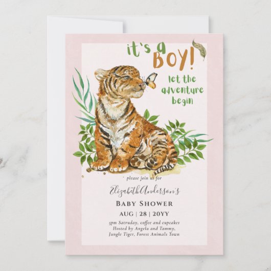 Schattige BOYS Tiger Baby shower nodigt uit Kaart (Voorkant)