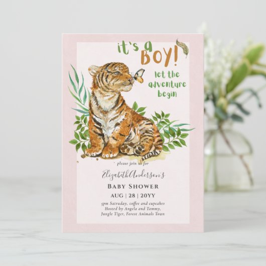 Schattige BOYS Tiger Baby shower nodigt uit Kaart (Staand voorkant)