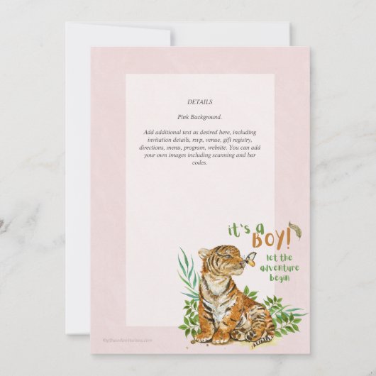 Schattige BOYS Tiger Baby shower nodigt uit Kaart (Achterkant)