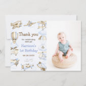 Schattige Boy's Vliegtuig Thema Foto Bedankkaart (Voorkant)