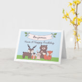 Schattige Boys Woodland Animals Verjaardag Kaart (Gele Bloem)
