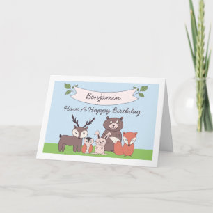 Schattige Boys Woodland Animals Verjaardag Kaart