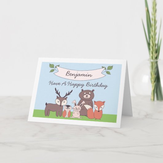 Schattige Boys Woodland Animals Verjaardag Kaart (Voorkant)