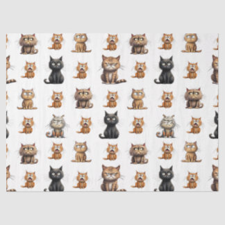 Schattige boze gekke zwarte kat, grijze kat en bru tissuepapier